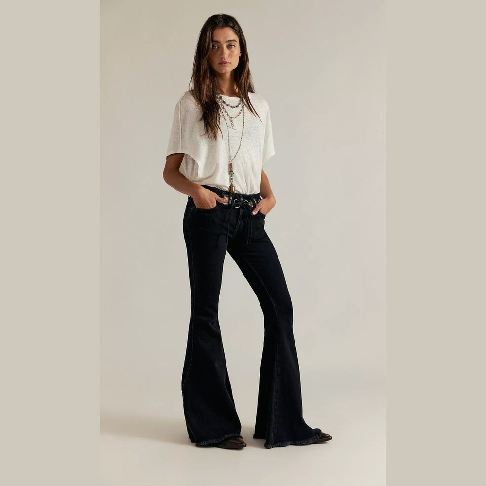 Free People Emre Flare Size 28 Jeans Black Wide Leg Bell Bottom Boho‎ Hippie NEW